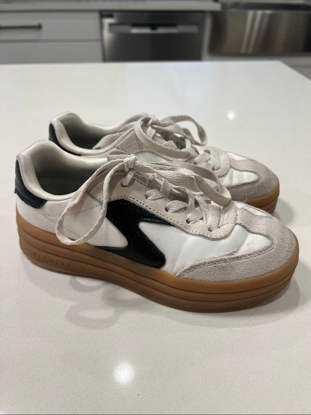 Skechers White Black Gum Sole Kids Sneakers